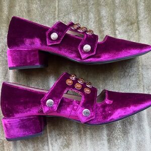 Toga Pulla Velvet Embellished Loafers, Size 41, Purple
